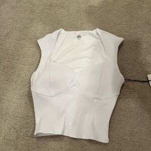 ALO Yoga White Sweetheart Neck Crop Top